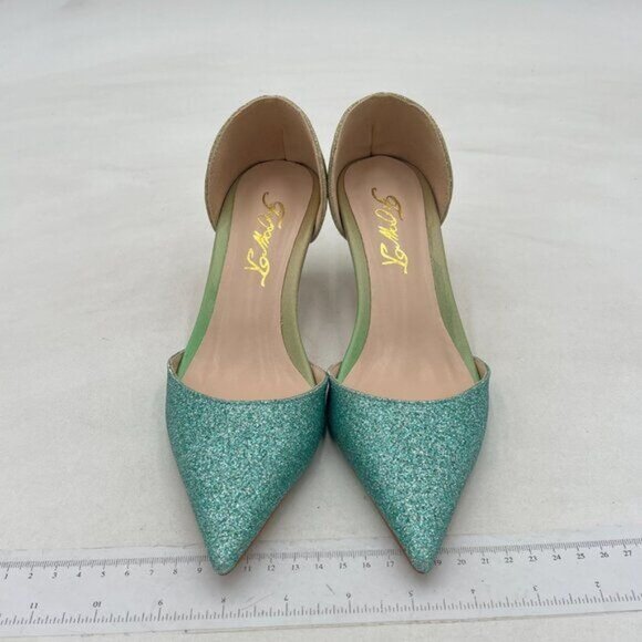 FOWT Green Pointed Toe Kitten Heel Pumps Slip On Two Toned D'Orsay Sandals - Picture 3 of 8